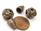 3 sets - 12 mm size Tibetan 3 hole Om mantra copper tone plated Guru Bead with column bead - GB037s