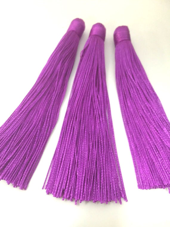 1 Piece - Long fuschia purple color silk tassel charm supplies - 120 mm long - BD870