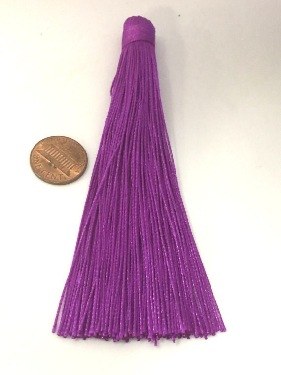1 Piece - Long fuschia purple color silk tassel charm supplies - 120 mm long - BD870