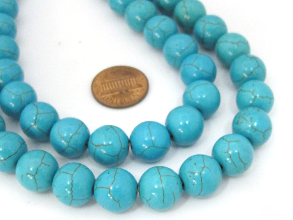 10 Beads - 12 mm size round shape howlite turquoise beads - GM386