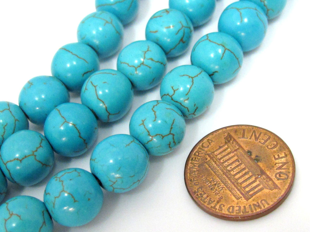 10 Beads - 10 mm size round shape howlite turquoise beads - GM387