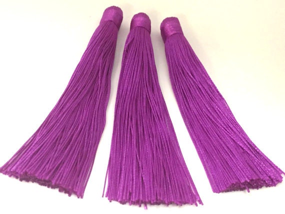 1 Piece - Long fuschia purple color silk tassel charm supplies - 120 mm long - BD870