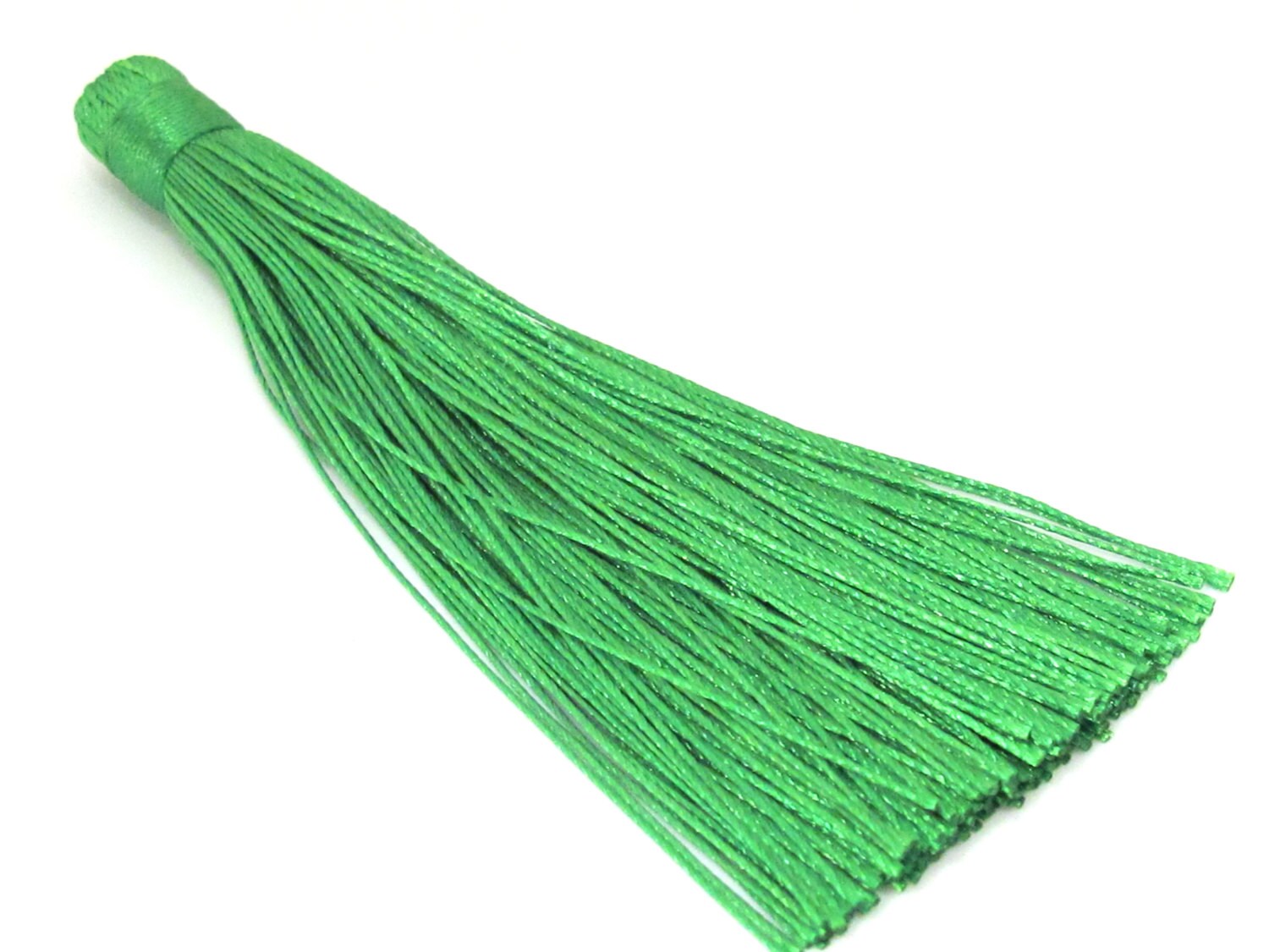 1 Piece - Long green color silk tassel charm supplies - 120 mm long - BD873