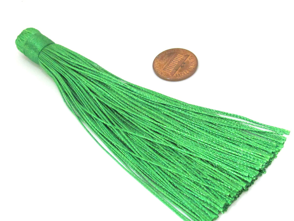 1 Piece - Long green color silk tassel charm supplies - 120 mm long - BD873