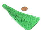 1 Piece - Long green color silk tassel charm supplies - 120 mm long - BD873