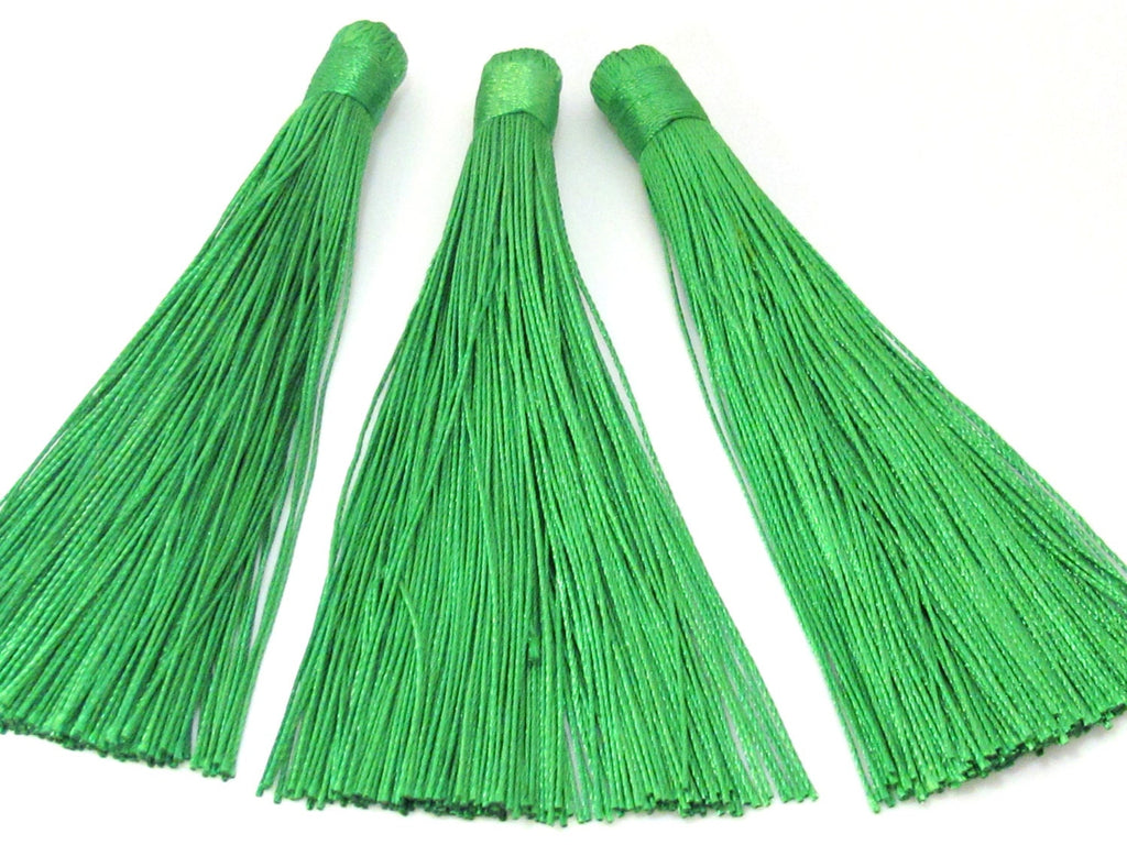 1 Piece - Long green color silk tassel charm supplies - 120 mm long - BD873