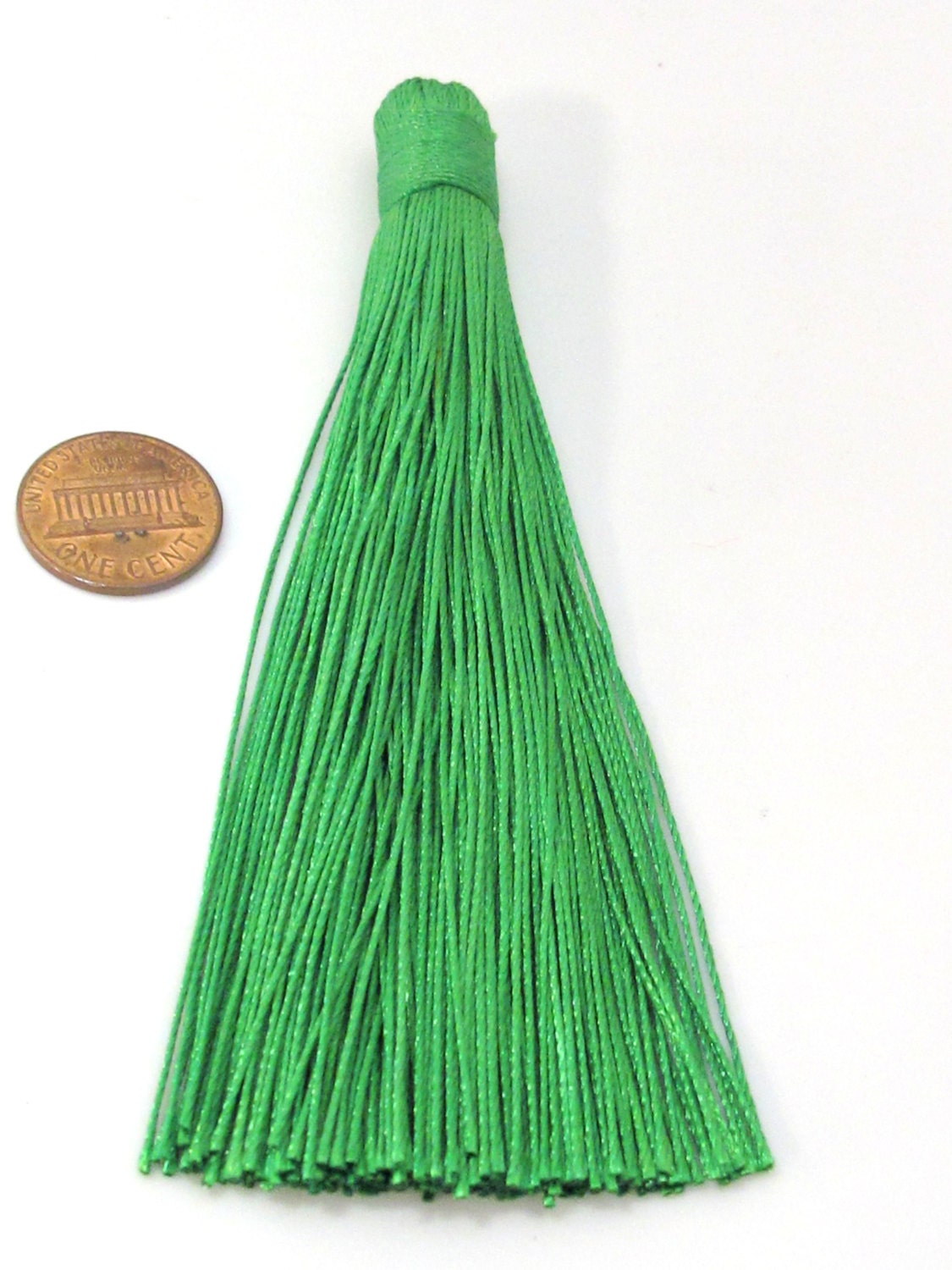 1 Piece - Long green color silk tassel charm supplies - 120 mm long - BD873