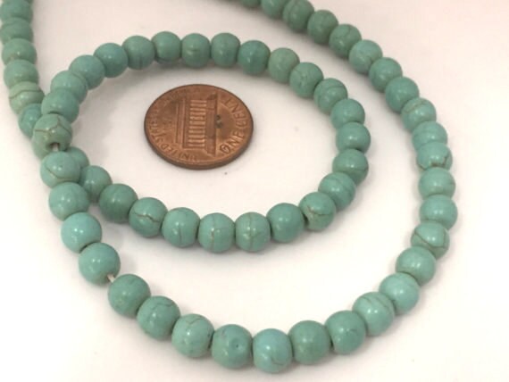 70 Beads - 1 Full strand - 15 inches Small round shape howlite turquoise beads 6 mm size - GM385