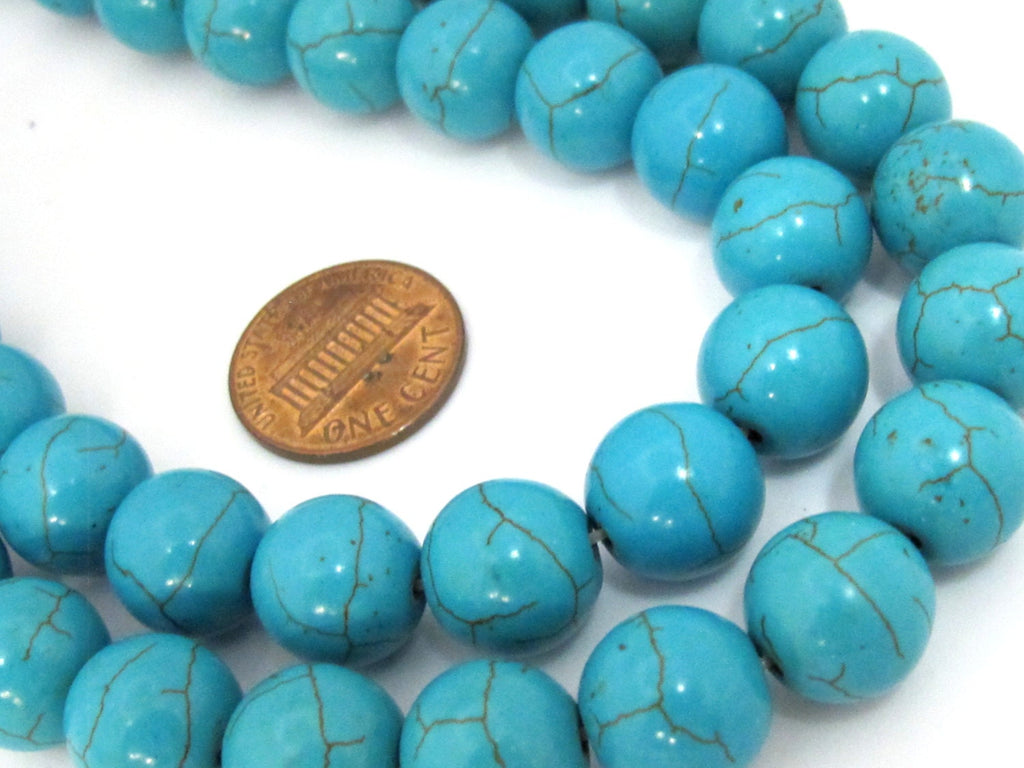 10 Beads - 12 mm size round shape howlite turquoise beads - GM386