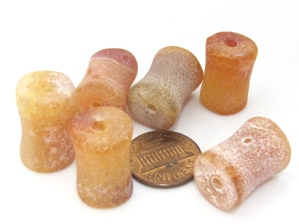 2 Beads - Large Thick cylindrical Tibetan brown agate gemstone bead - GM388