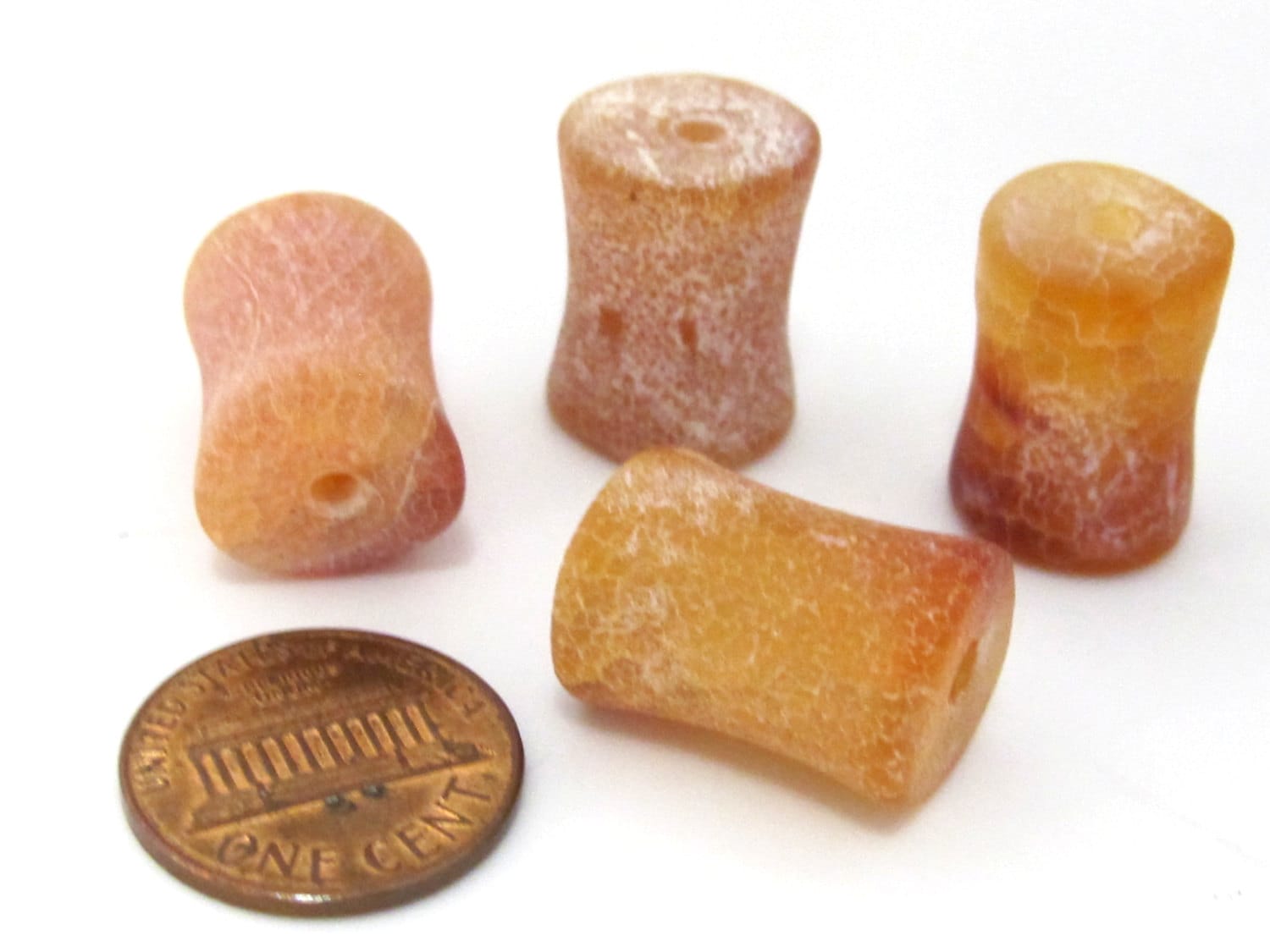 2 Beads - Large Thick cylindrical Tibetan brown agate gemstone bead - GM388