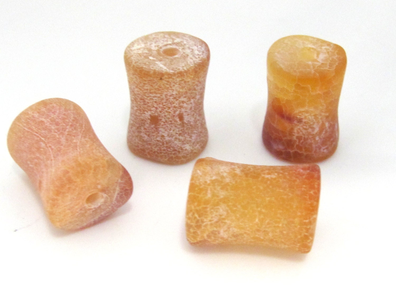 2 Beads - Large Thick cylindrical Tibetan brown agate gemstone bead - GM388