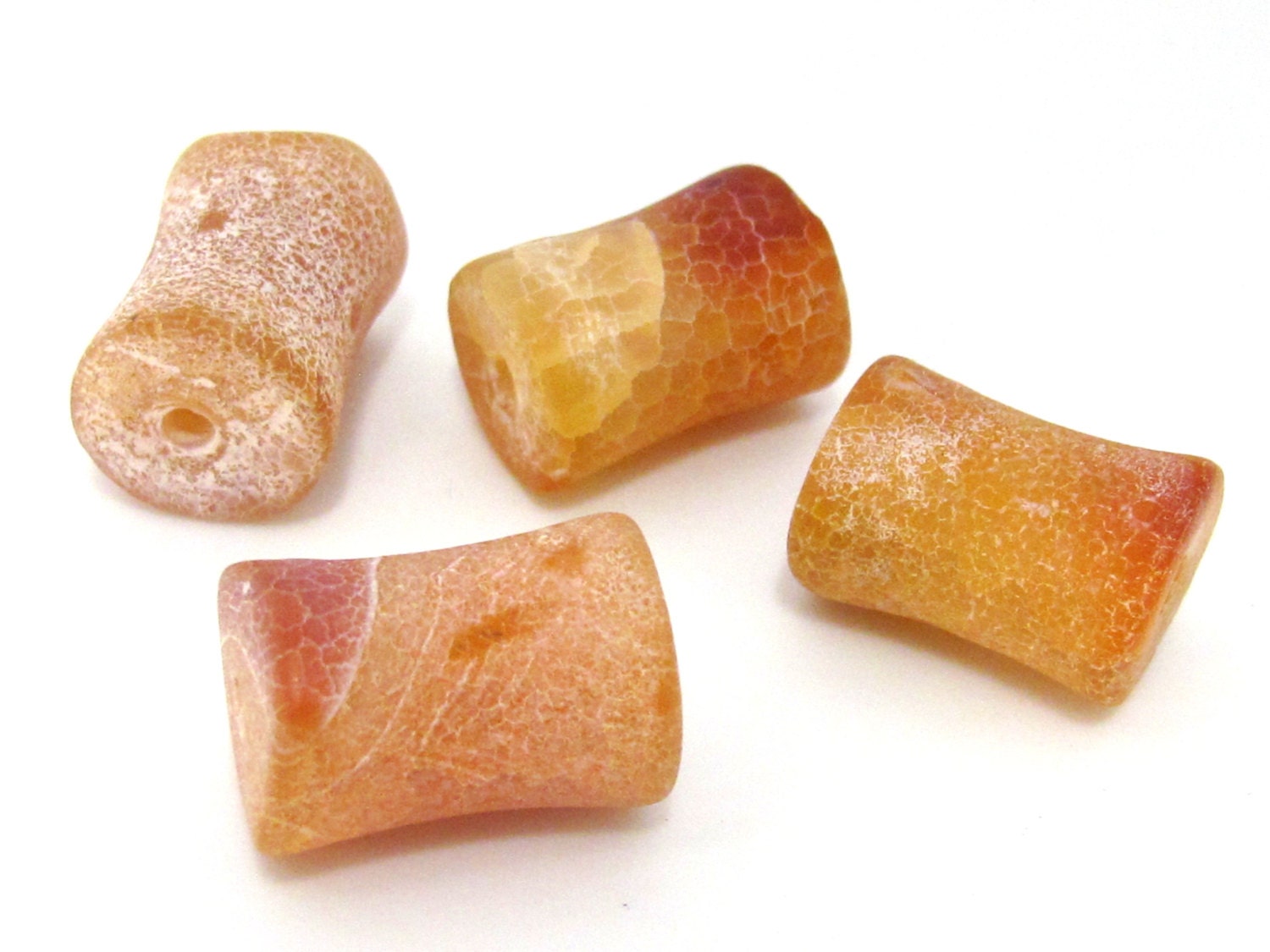 2 Beads - Large Thick cylindrical Tibetan brown agate gemstone bead - GM388