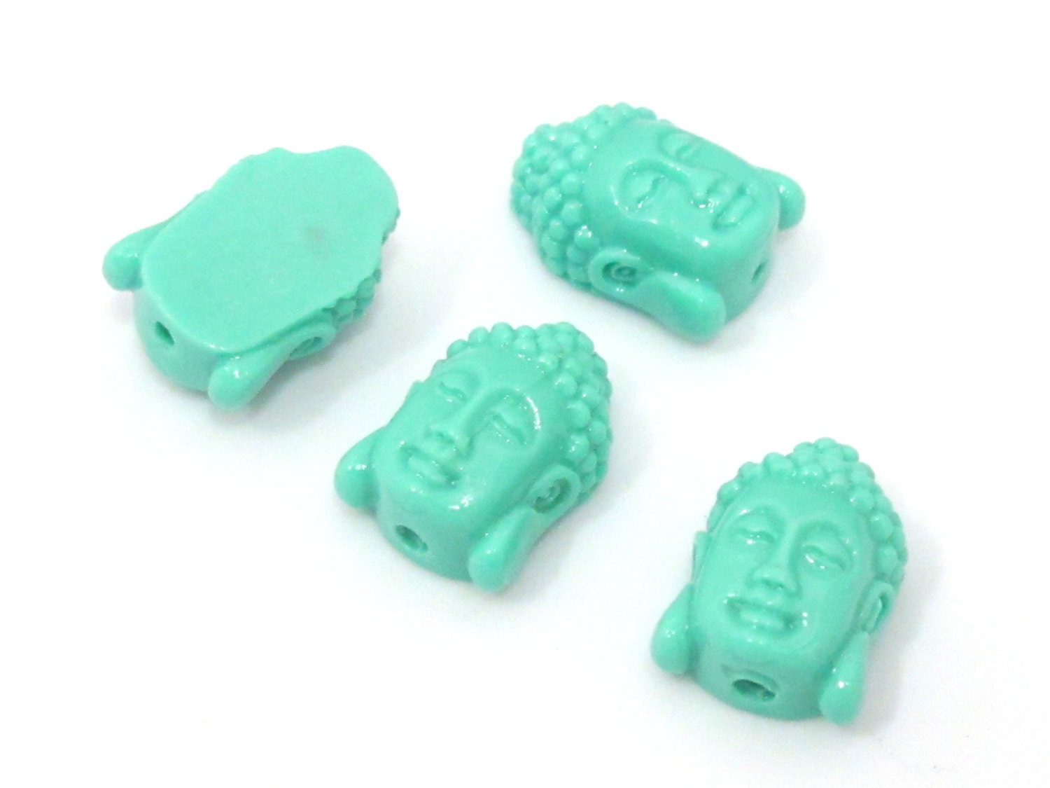 4 BEADS - Small size aqua blue color Buddha face pendant beads - BD876s