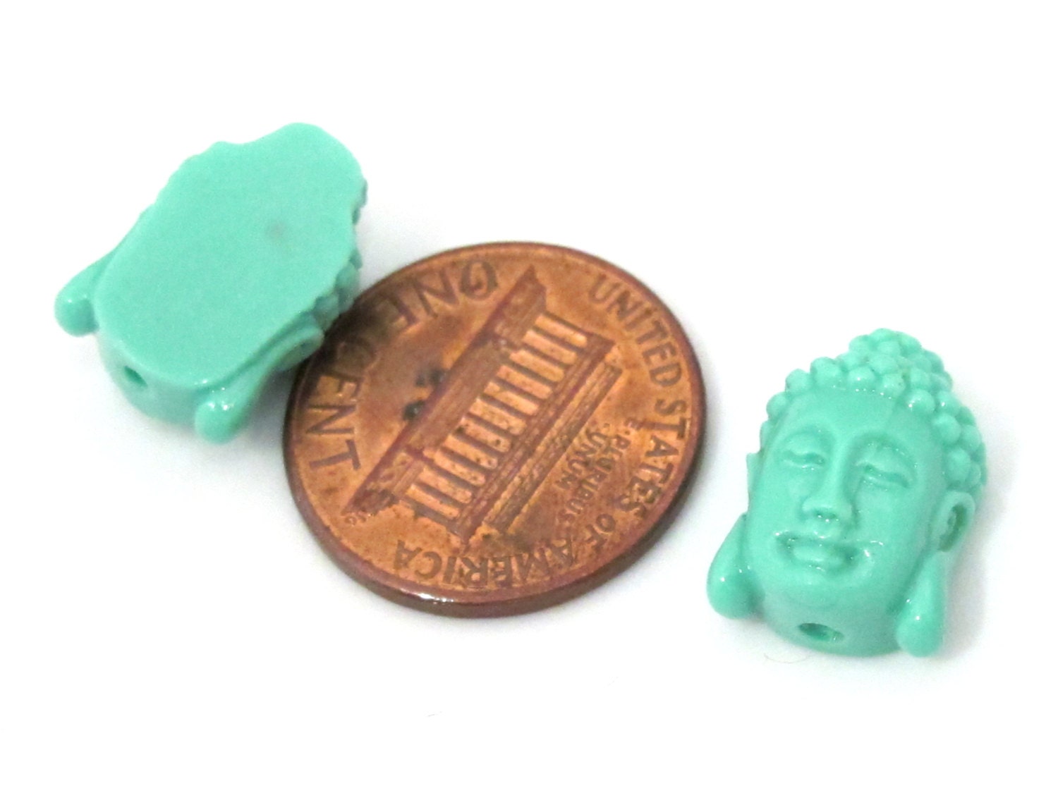 2 BEADS - Small size aqua blue color Buddha face pendant beads - BD876