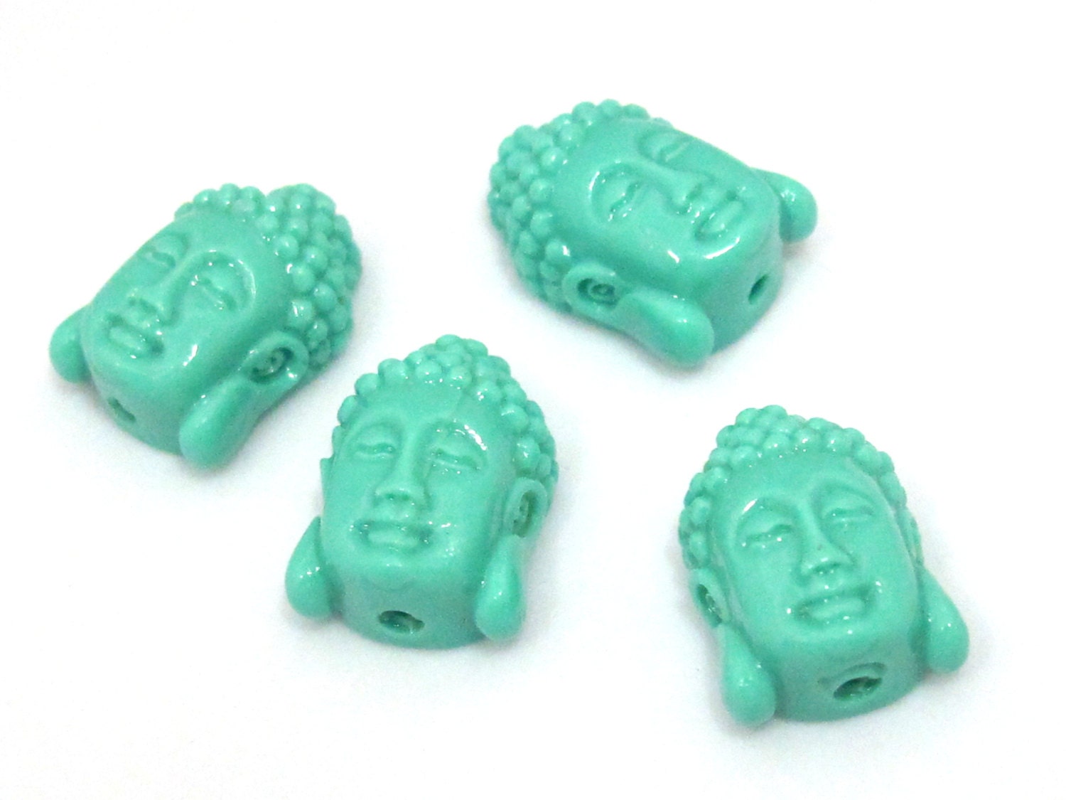 4 BEADS - Small size aqua blue color Buddha face pendant beads - BD876s