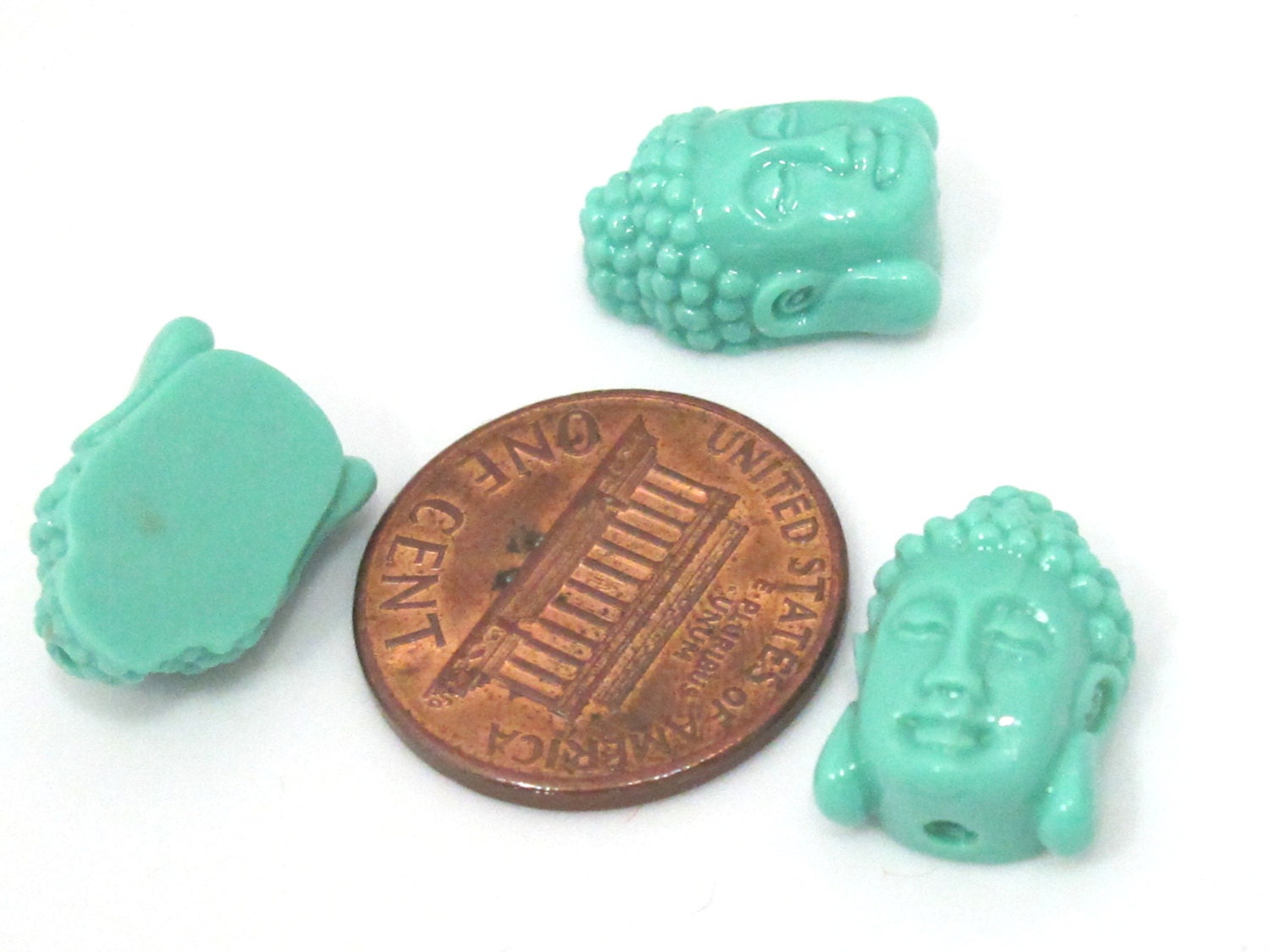 2 BEADS - Small size aqua blue color Buddha face pendant beads - BD876