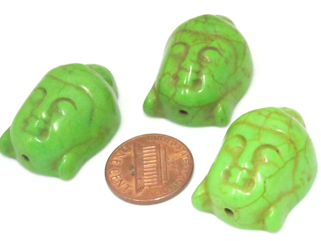 2 Beads - Green color turquoise howlite carved Buddha pendant beads - BD288