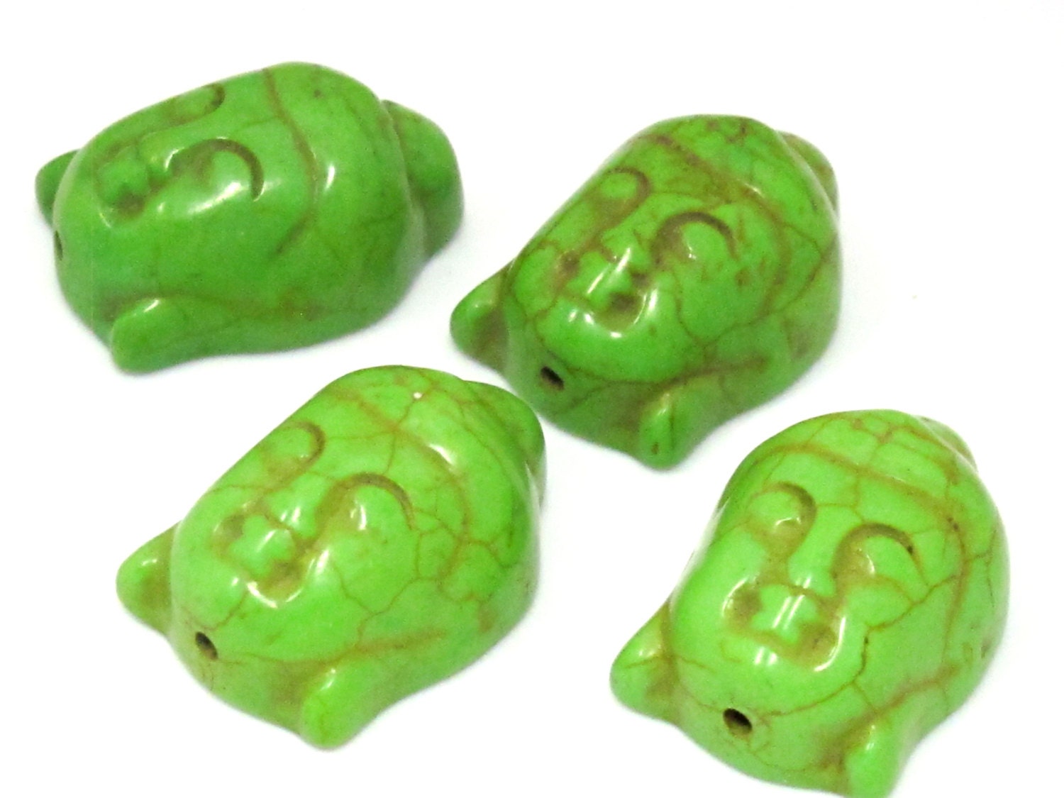 1 bead - Green color turquoise howlite carved Buddha pendant bead - BD288