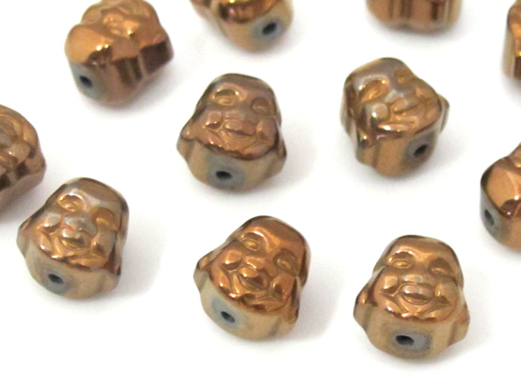 4 Beads - Laughing Buddha coppery brown color plated hematite gemstone beads 8 mm - BD878