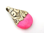 1 pendant - Sterling silver plated bail small size mother of pearl hot pink shell pendant from Nepal -SP049 - Copyright Nepalbeadshop