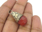 1 pendant - Small petite size sterling silver plated faceted carnelian agate drop pendant from Nepal - PM451