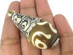 1 Pendant - Large size tibetan silver capped batik recycled cattle bone drop pendant with floral design on bail - PM455