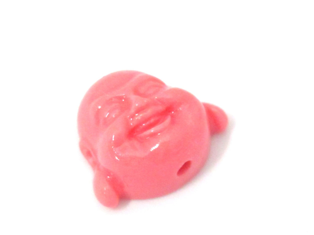 2 Beads - Salmon pink color laughing buddha resin beads - BD879