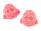 2 Beads - Salmon pink color laughing buddha resin beads - BD879