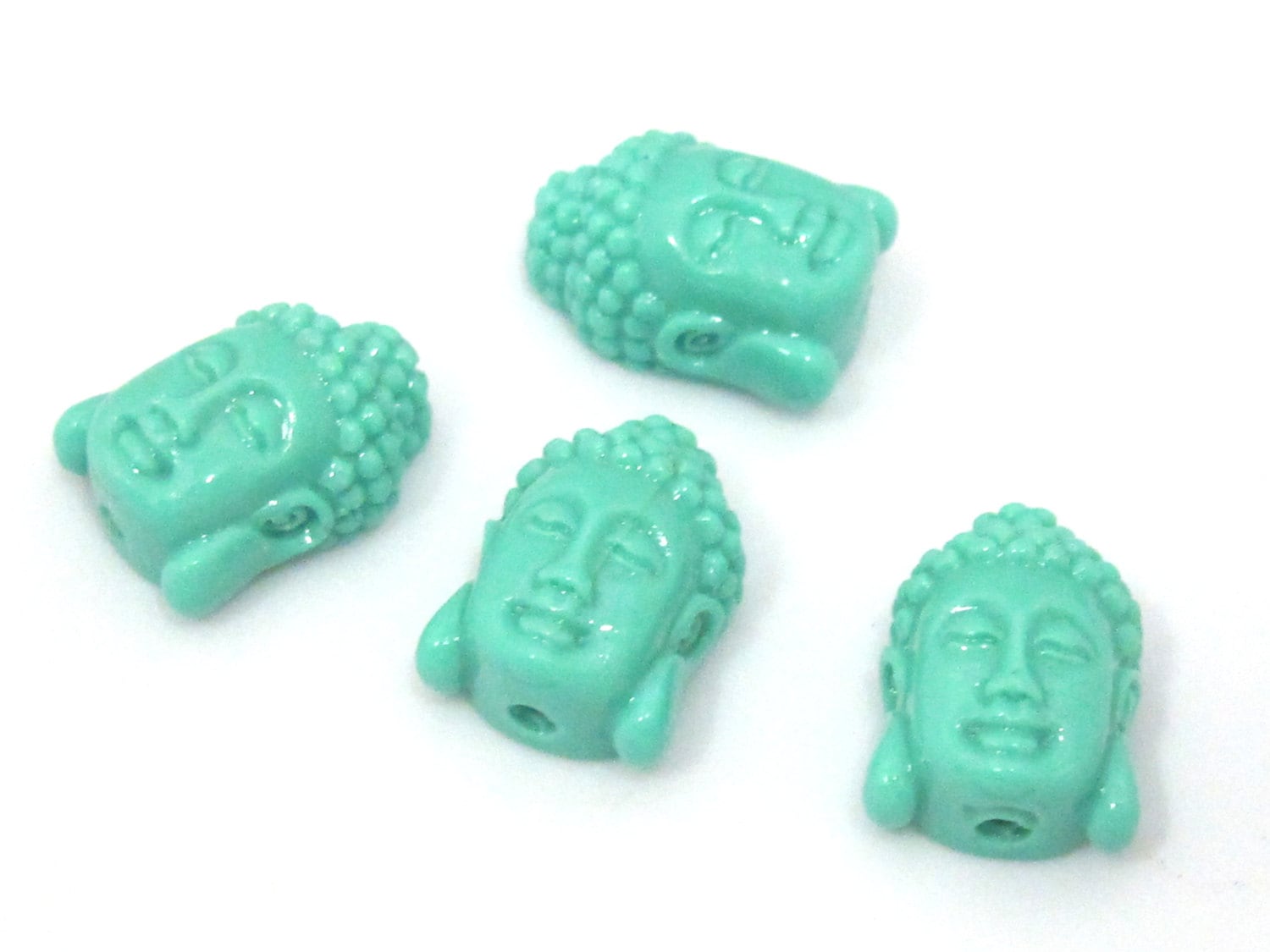 4 BEADS - Small size aqua blue color Buddha face pendant beads - BD876s