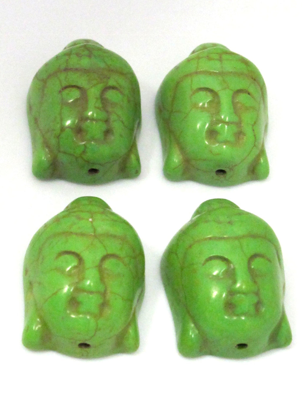 2 Beads - Green color turquoise howlite carved Buddha pendant beads - BD288