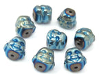 4 Beads - Laughing Buddha blue green titanium color plated hematite gemstone beads 8 mm - BD877