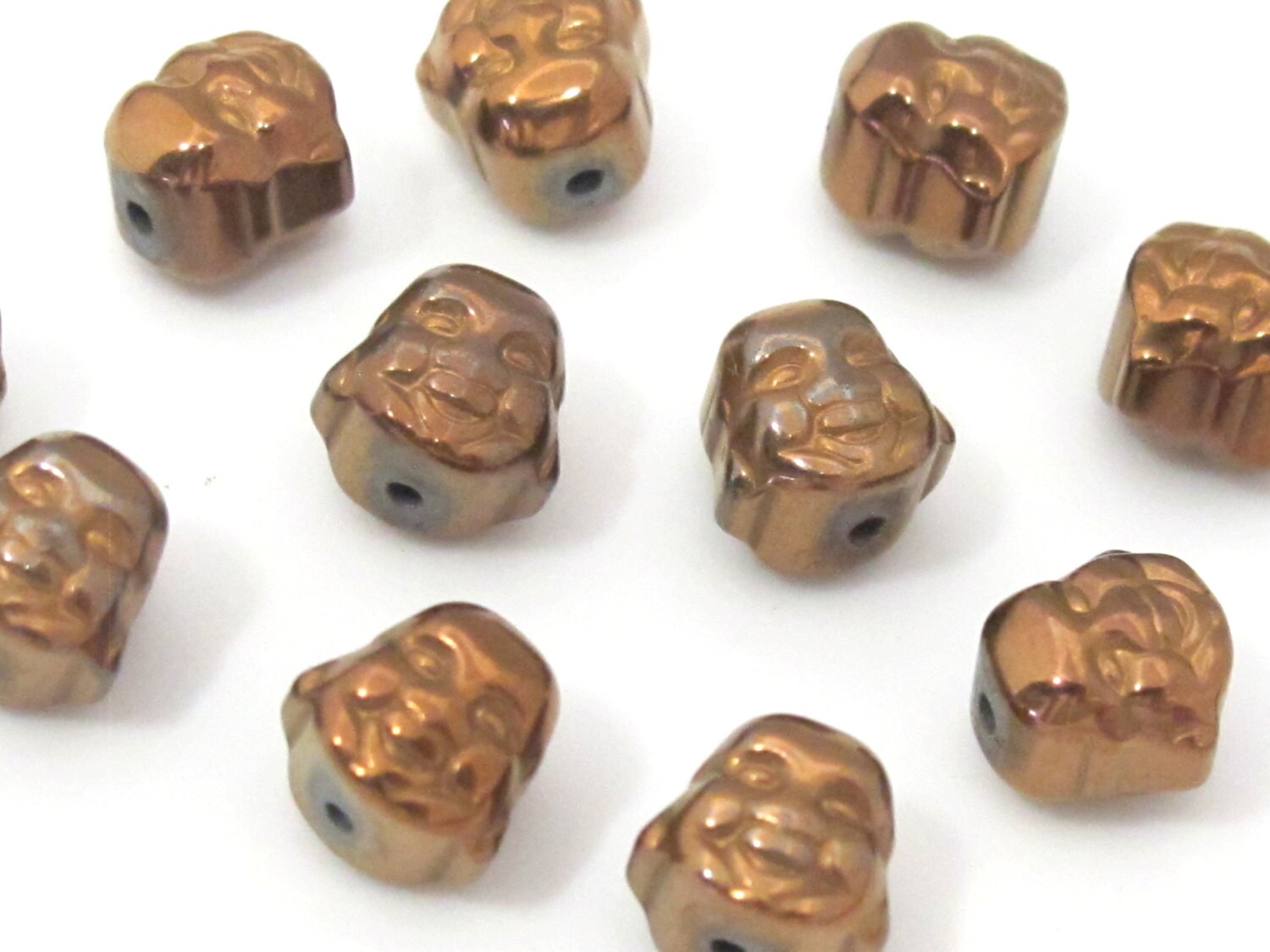 4 Beads - Laughing Buddha coppery brown color plated hematite gemstone beads 8 mm - BD878