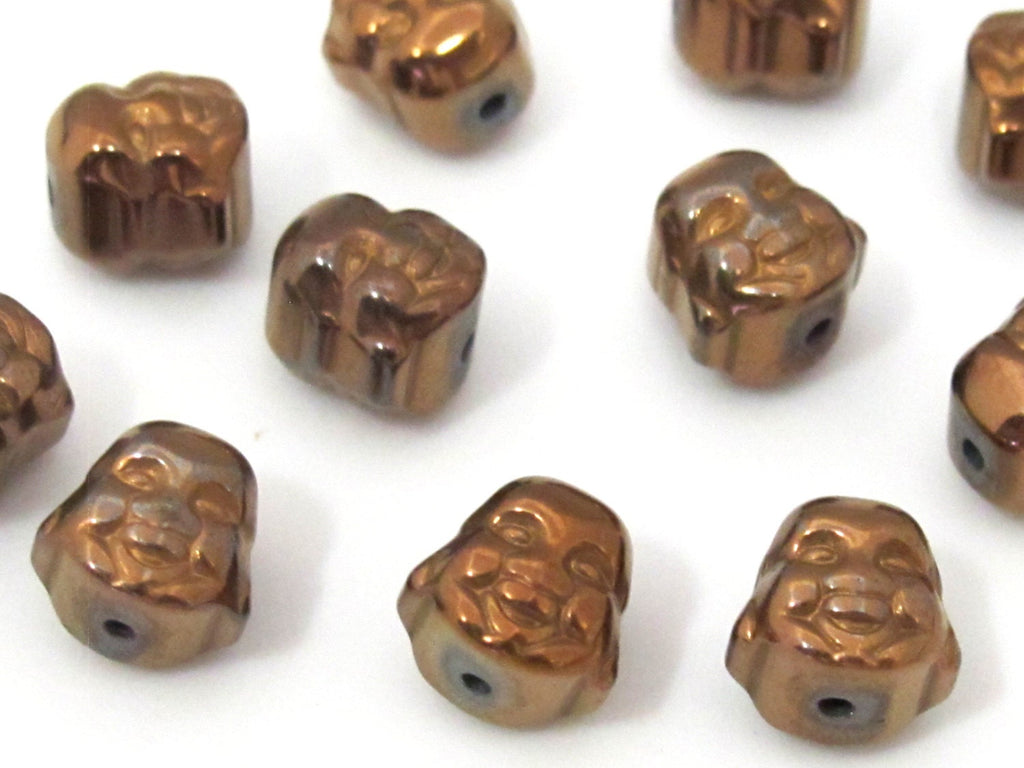 4 Beads - Laughing Buddha coppery brown color plated hematite gemstone beads 8 mm - BD878