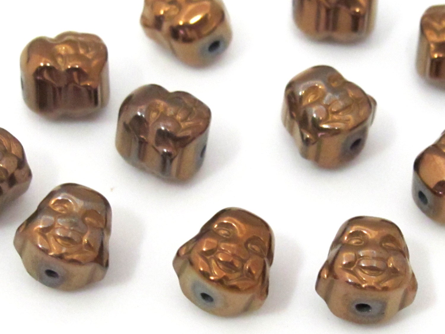 4 Beads - Laughing Buddha coppery brown color plated hematite gemstone beads 8 mm - BD878