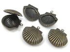 2 charm pendants - Clam shell locket charm pendants antiqued bronze tone - 23 mm x 22 mm - CM171