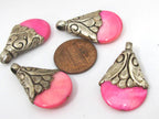 1 pendant - Sterling silver plated bail small size mother of pearl hot pink shell pendant from Nepal -SP049 - Copyright Nepalbeadshop