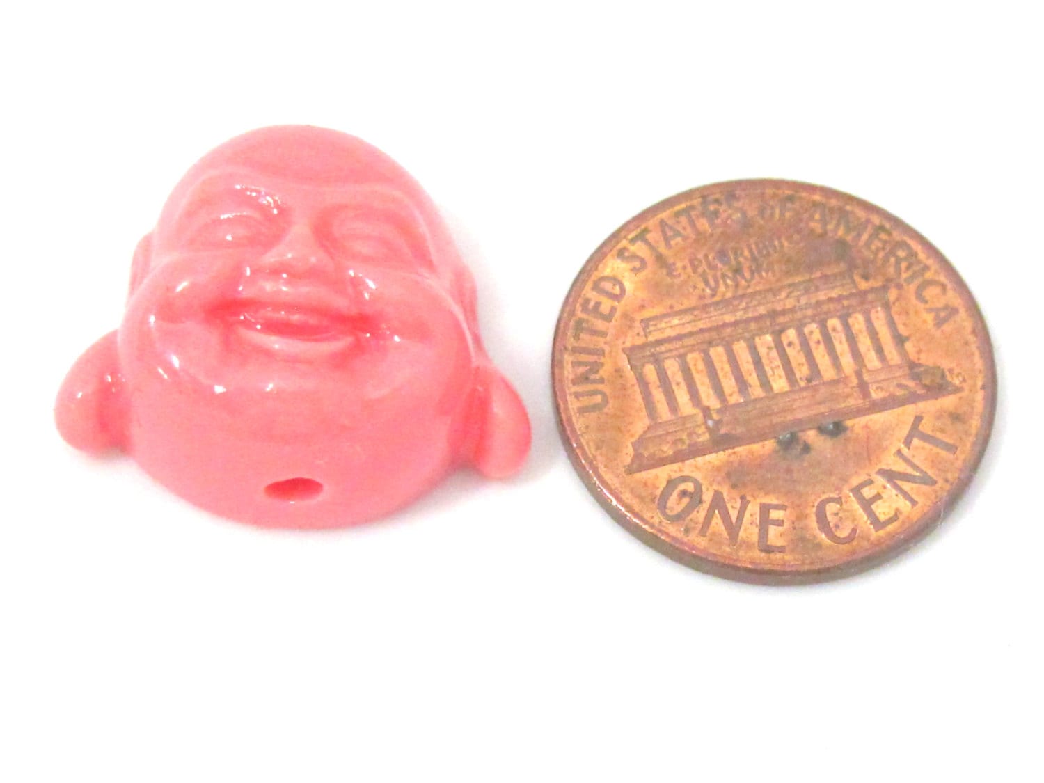 2 Beads - Salmon pink color laughing buddha resin beads - BD879