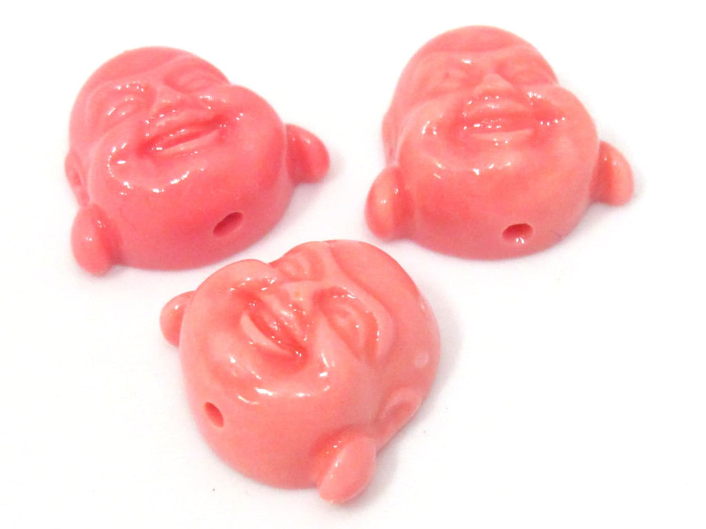 2 Beads - Salmon pink color laughing buddha resin beads - BD879