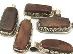 1 Pendant - Tibetan pendants - Nepal pendants - Himalayan natural carnelian gemstone tibetan silver pendant with flower carving - PM456G