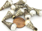 1 pendant - Small petite size Tibetan natural cultured pearl capped charm pendant from Nepal -PM457