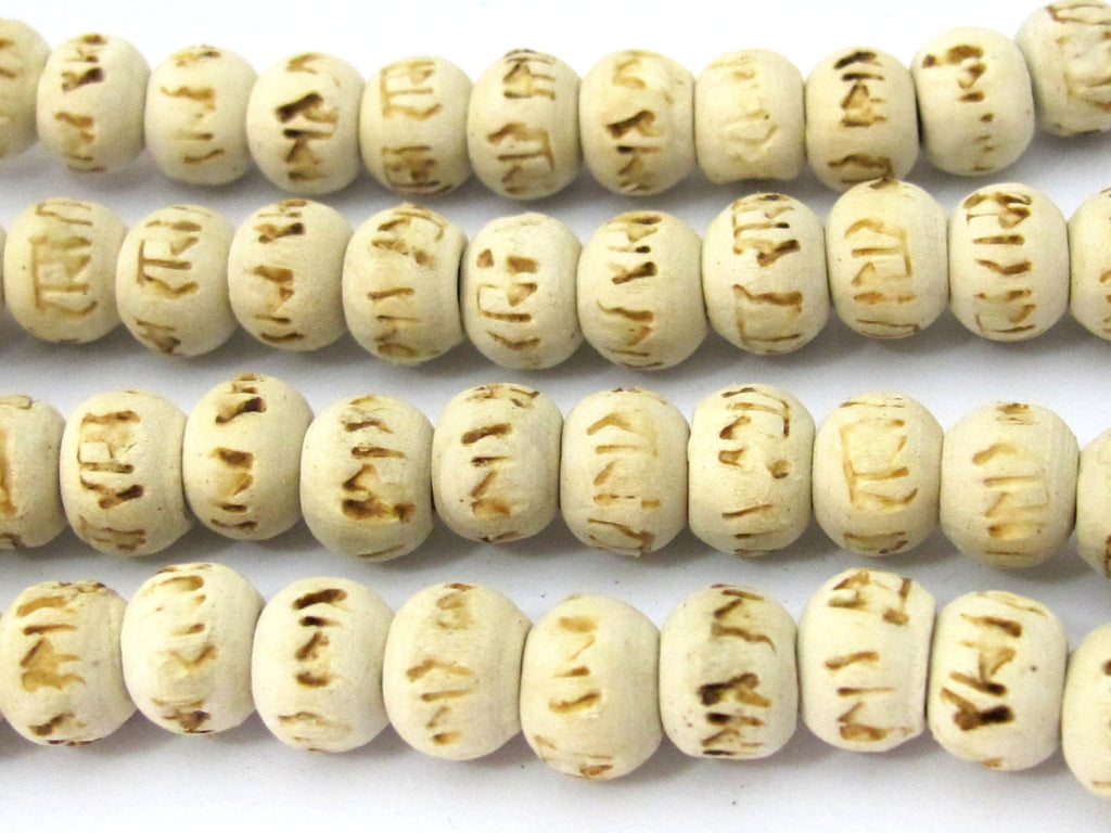 20 beads - Light weight cream color wooden beads with Hindi Ram prayer inscribed from Nepal 8 mm - ML046B