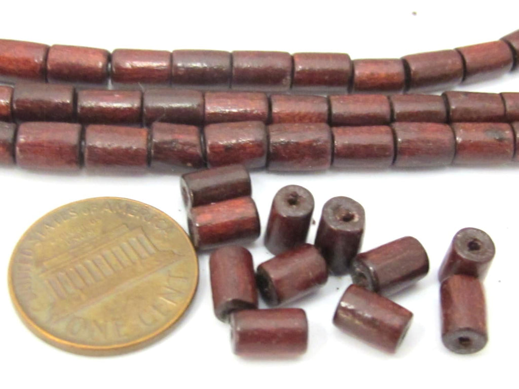 20 wooden beads - Tibetan burgandy wine color wooden beads from Nepal 6-7 mm long -NB149