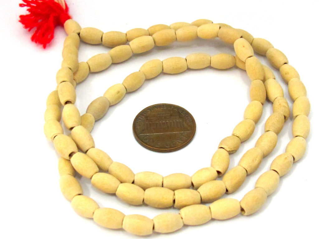 80 wooden beads strand- Tibetan Light weight tan color wooden mala making beads from Nepal 7- 8 mm long -NB148s
