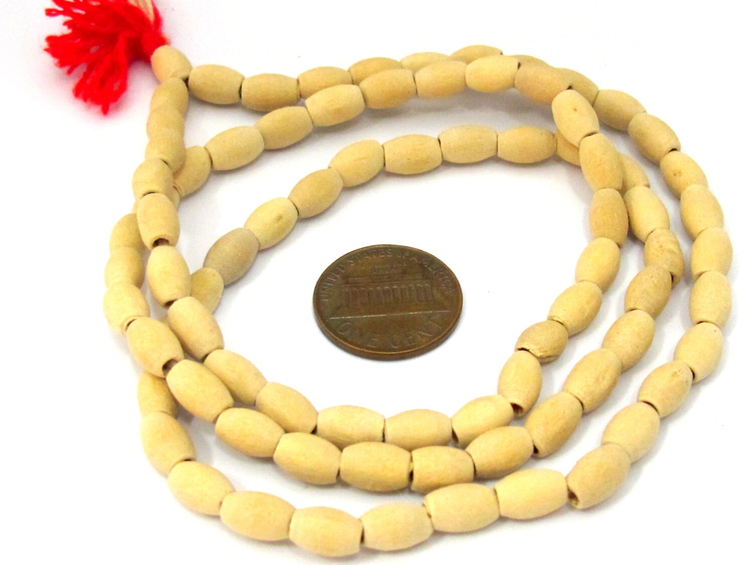 80 wooden beads strand- Tibetan Light weight tan color wooden mala making beads from Nepal 7- 8 mm long -NB148s