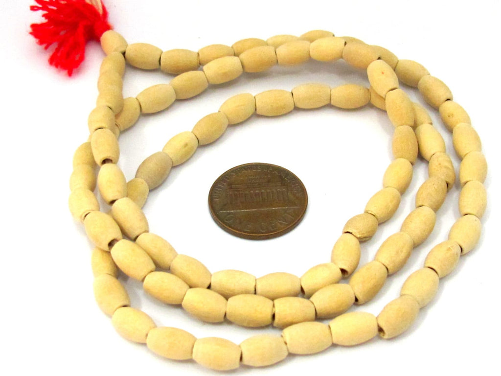 80 wooden beads strand- Tibetan Light weight tan color wooden mala making beads from Nepal 7- 8 mm long -NB148s