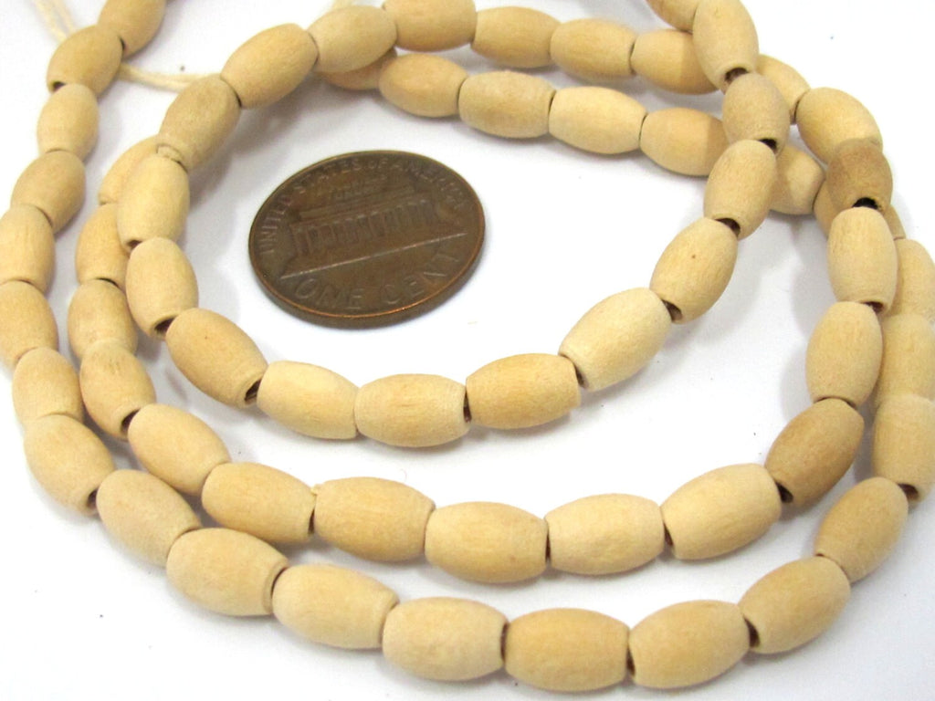 80 wooden beads strand- Tibetan Light weight tan color wooden mala making beads from Nepal 7- 8 mm long -NB148s