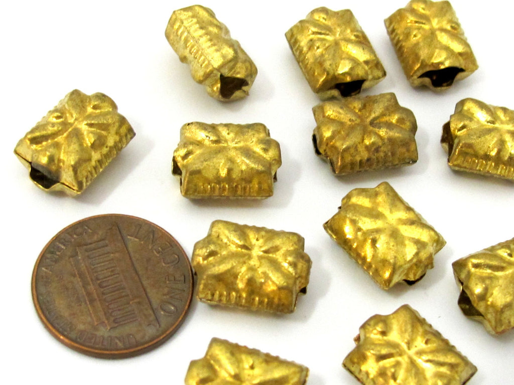 4 Beads - Light weight brass beads antiqued gold color from Nepal- BD880