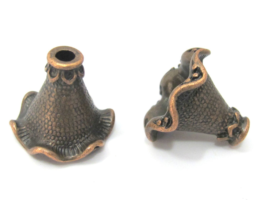 4 BEADS - Wavy design copper tone plated cone beads 17 mm x 20 mm - BD882