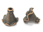 4 BEADS - Wavy design copper tone plated cone beads 17 mm x 20 mm - BD882